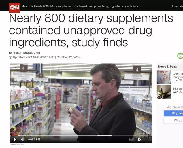美国FDA公开数据：近800种保健品含有未经FDA批准