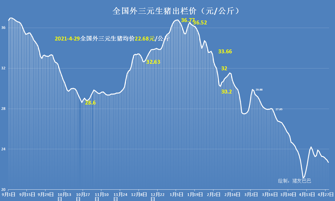 崩塌！猪价节前连跌行情下挫38.3% 5月猪价要“一