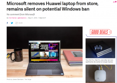 微软下架华为笔记本电脑 对Windows授权一事闭口不