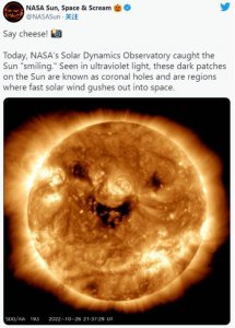 NASA捕捉到“太阳的微笑” 专家警告说……