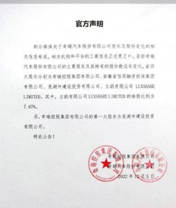 奇瑞汽车：主要股东及其持有的股份数没有变化