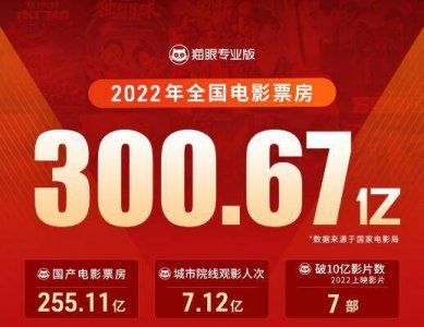 国家电影局：2022年度全国电影总票房300.67亿元