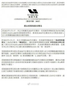 理想汽车向员工授出逾1千万股股份