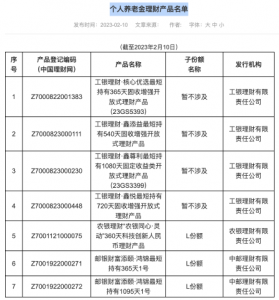 首批个人养老金理财产品名单公布 共3家机构7只