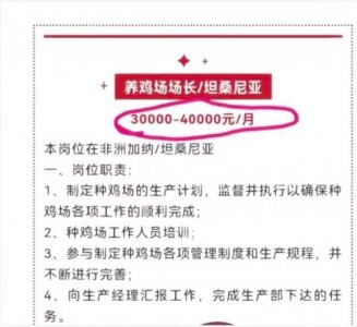 月薪4万招人去非洲养鸡?企业回应：是真的,但要