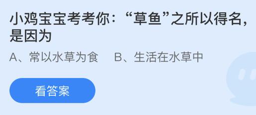 草鱼之所以得名是因为什么？蚂蚁庄园5月13日小鸡答题最新答案