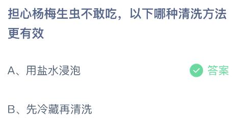 担心杨梅生虫不敢吃以下哪种清洗方法更有效？蚂蚁庄园5.30今日答案最新