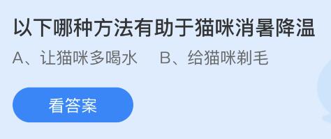 以下哪种方法有助于猫咪消暑降温？蚂蚁庄园小鸡课堂最新答案6月17日