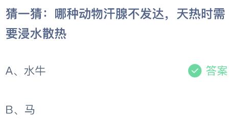 哪种动物汗腺不发达天热时需要浸水散热？蚂蚁庄园7.8今日答案最新