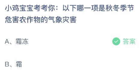 以下哪一项是秋冬季节危害农作物的气象灾害？蚂蚁庄园11.7今日答案最新