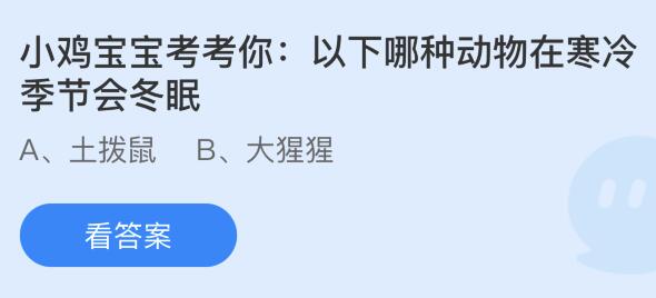 以下哪种动物在寒冷季节会冬眠？蚂蚁庄园12.25今日答案最新