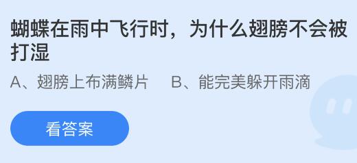 蝴蝶在雨中飞行时为什么翅膀不会被打湿？蚂蚁庄园小鸡课堂最新答案3月21日