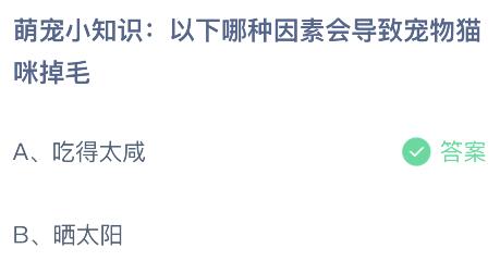 以下哪种因素会导致宠物猫咪掉毛？蚂蚁庄园小鸡课堂最新答案3月29日