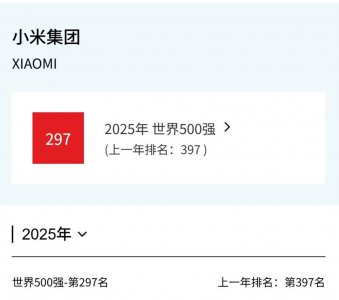 小米跃居《财富》世界500强第297位